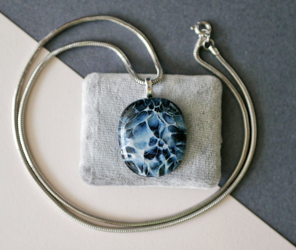 black and white dragonskin fused glass pendant 