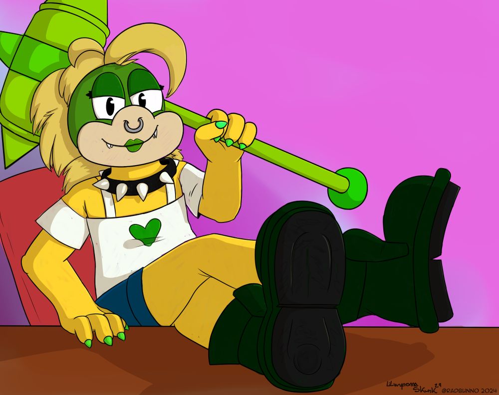 Lems show off her boots and holding a hammer inspired by rosey the rascal