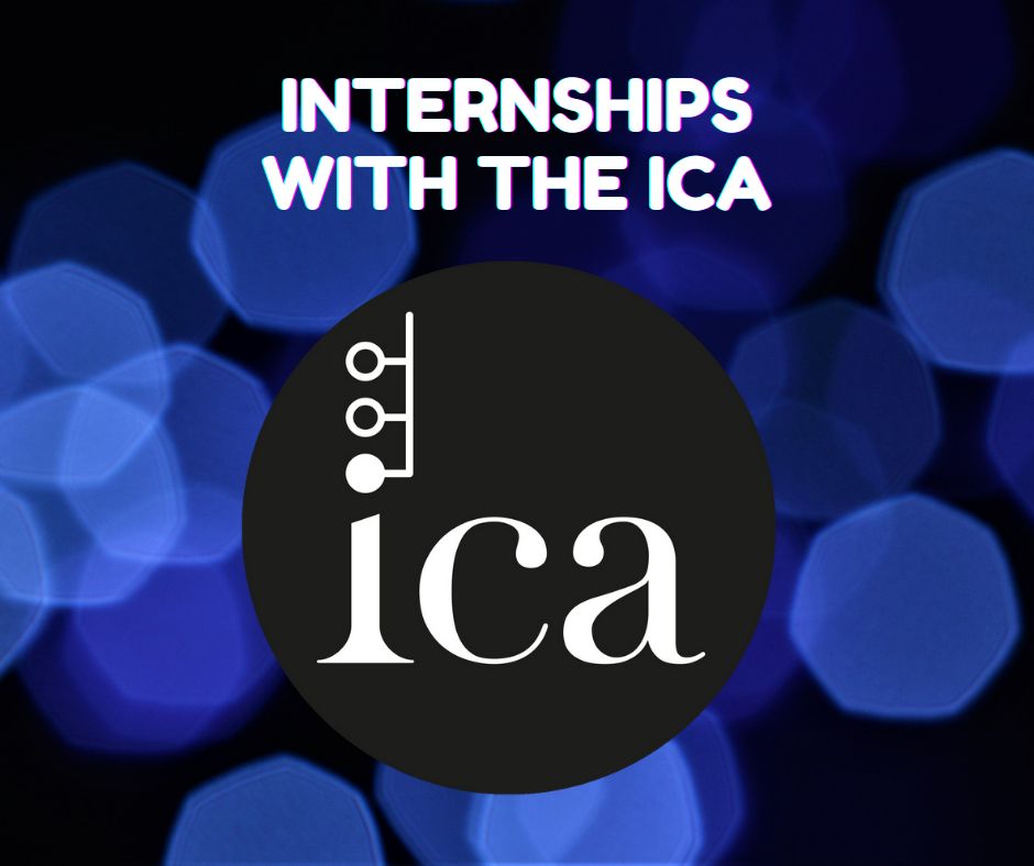 Advertising graphic with ICA circle logo and the text Internships with the ICA