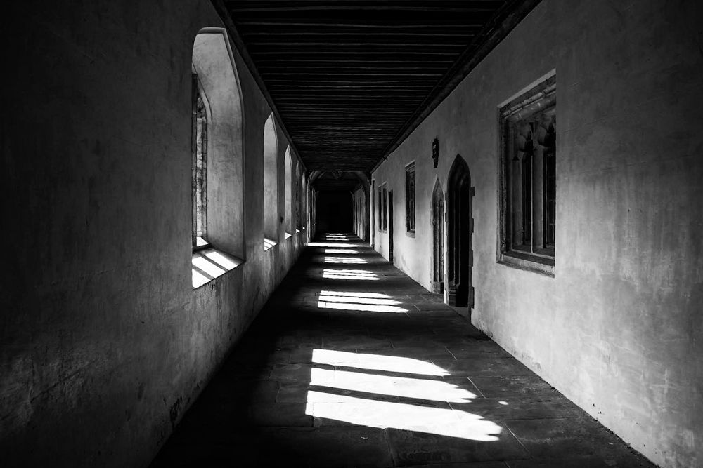 Light and shadow in the cloisters of Magdalen College, Oxford
