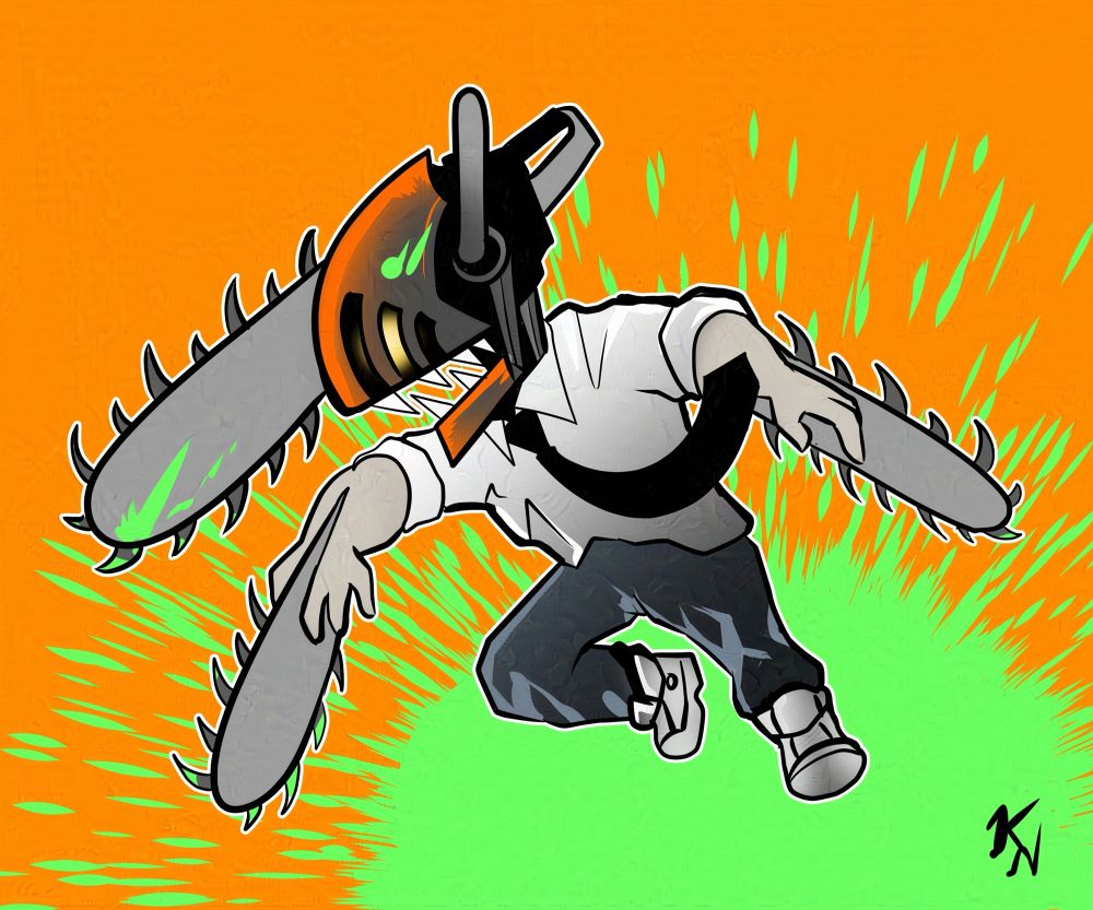 A chibi drawing of Chainsaw Man, drawn by Kyle Newbridge.