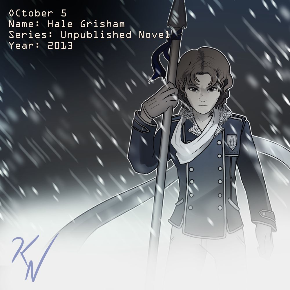 O.C.tober #5 Hale Grisham. A broody guy in a blizzard holding a spear.
