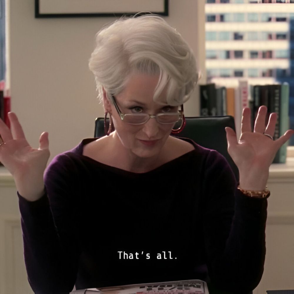 Image credit: The Devil Wears Prada (© 20th Century Fox / Fox 2000 Pictures / Dune Entertainment).
License or Usage: Unknown. No copyright infringement intended — shared purely for appreciation, commentary, education, archival, and non-commercial use — under the protection of fair use.