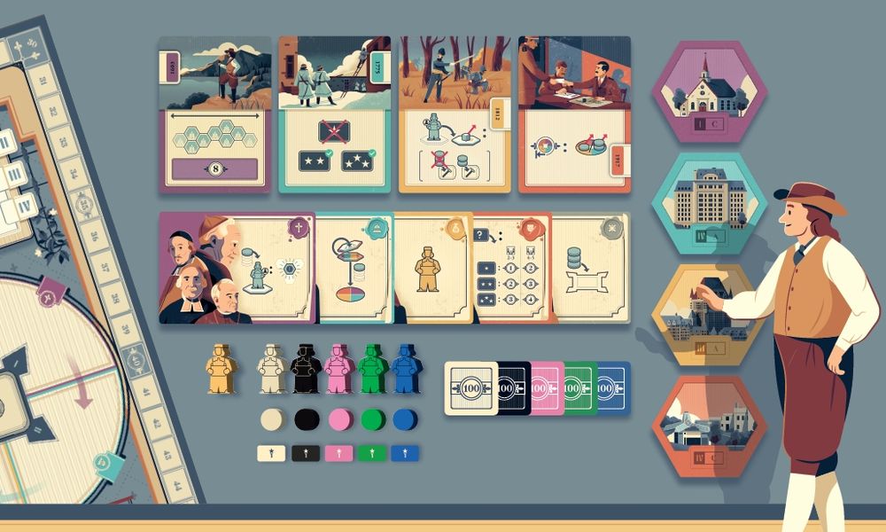 Sample components of the forthcoming game Quebec by Spielworxx