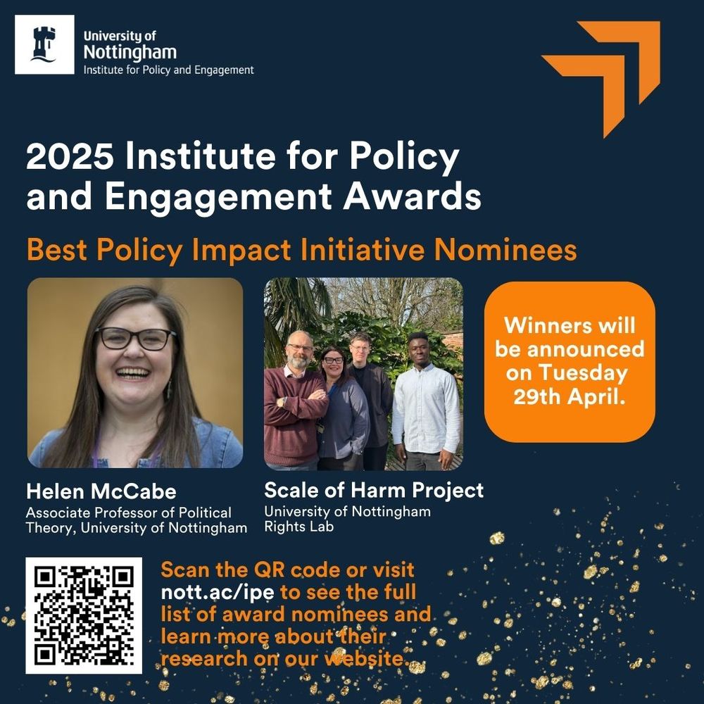 A picture of Helen McCabe and the Scale of Harm team who have both emerged as finalists for the Best Policy Impact initiative category of the 2025 Institute Awards