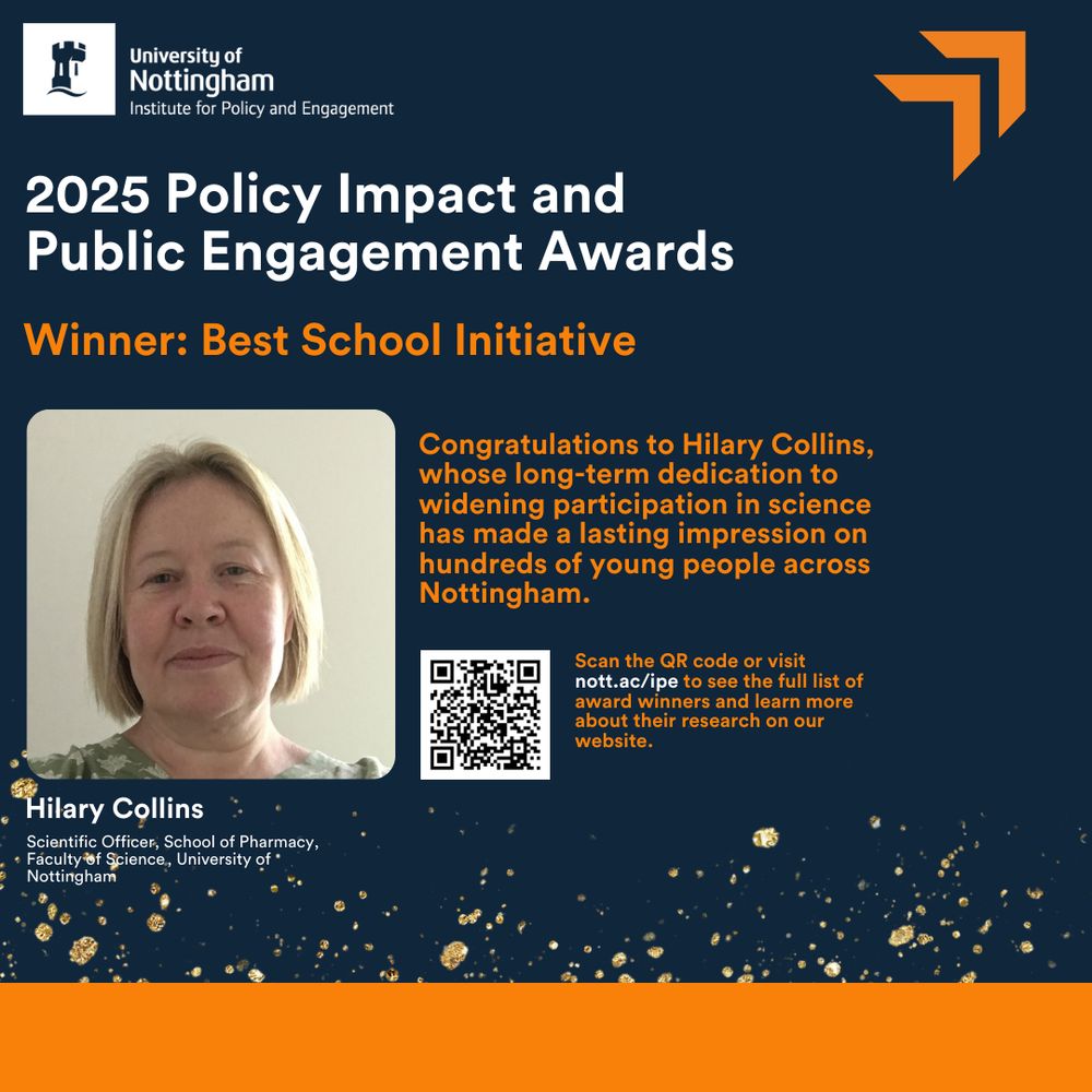 Headshots of Hilary Collins, and a congratulatory message for winning the Best Schools Initiative Award