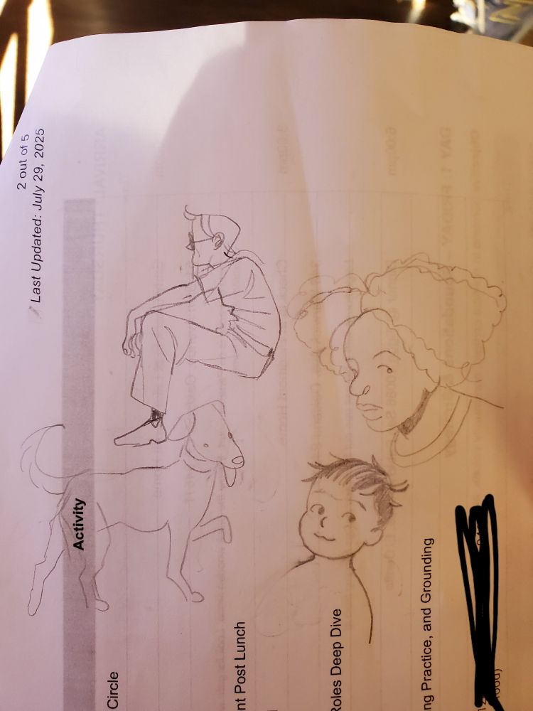 Group of pencil doodles on the back of a paper. 
