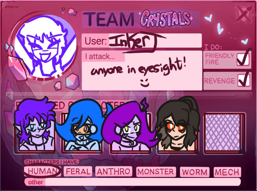 Art Fight Card, with Livana, Cadence, Latera, and Hiasobi shown