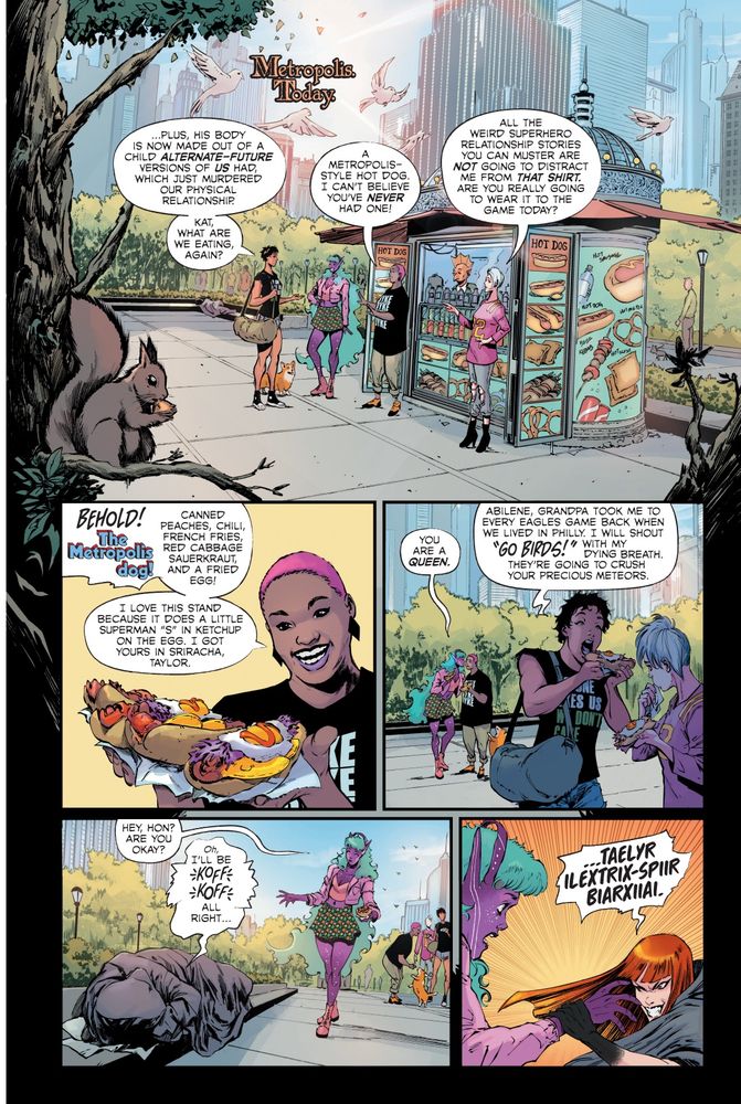 A page from HAWKGIRL: ONCE UPON A GALAXY by Jadzia Axelrod, Amancay Nahuelpan, Adriano Lucas, Alex Guimarães, Carrie Strachan, and Hassan Otsmane-Elhaou. 