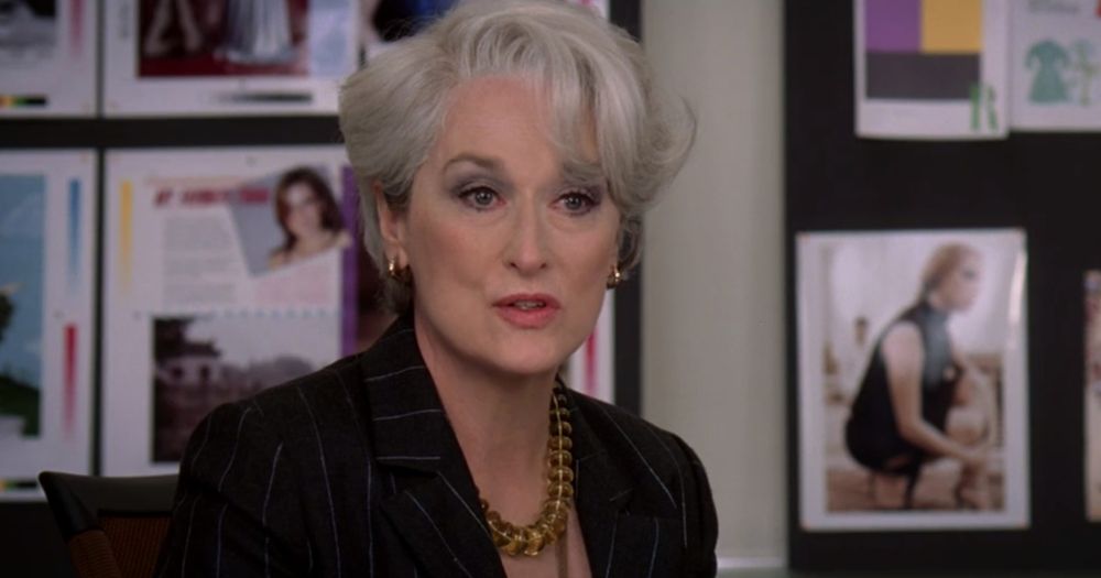 Meryl Streep as Miranda Priestly with the word “groundbreaking” on the tip of her tongue 