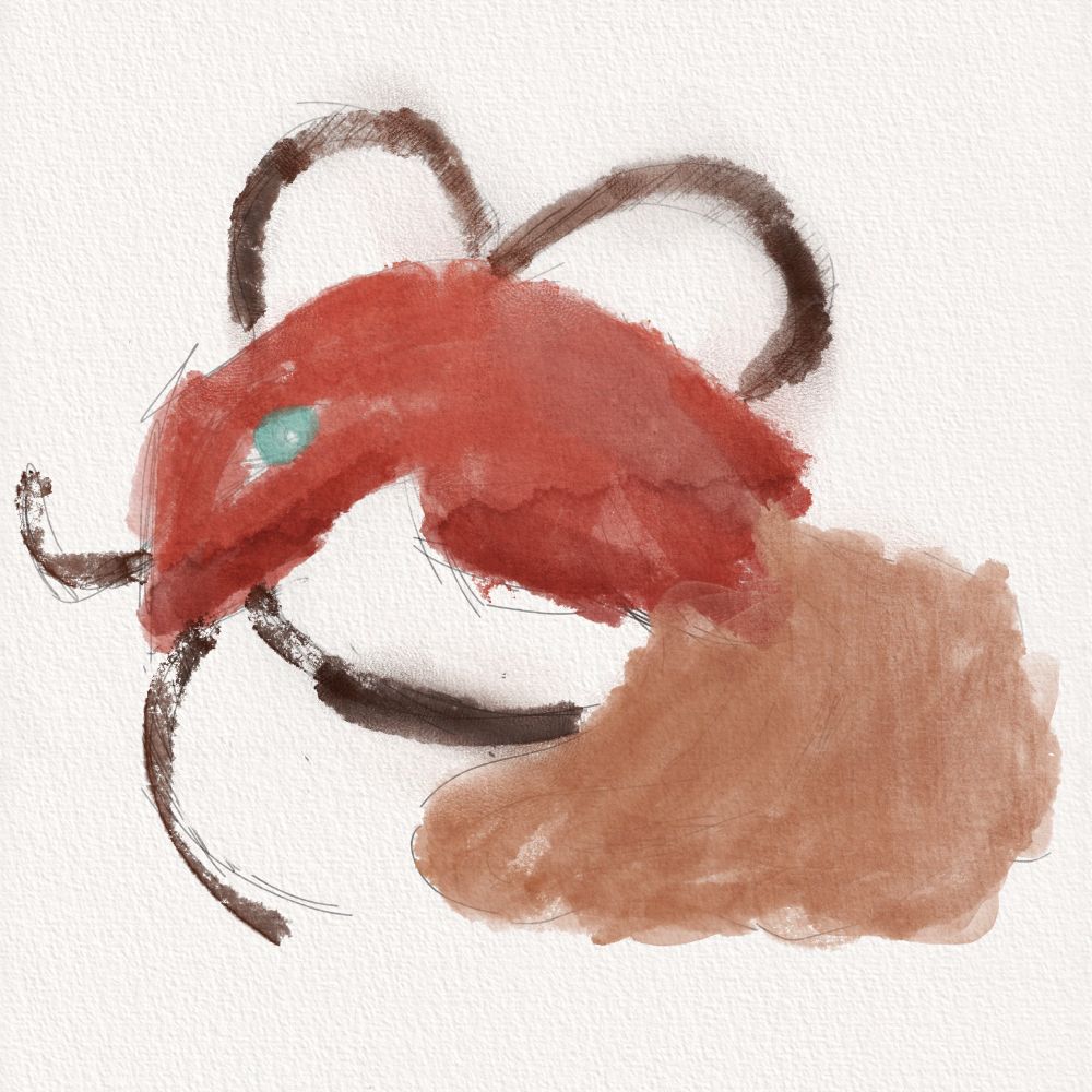 An abstract digital sketch of a draconic creature in a watercolor-like style