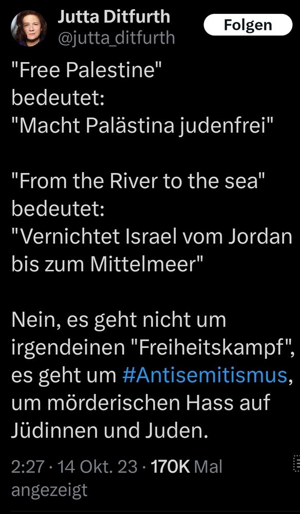 Jutta Ditfurth, ehemalige Grüne und heute Linksradikale, stellt sich gegen die gängige Israel-Kritik der globalen Linken, die weitgehend BDS Propaganda vertritt. Prominente Vertreterin u.a. Judith Butler.
