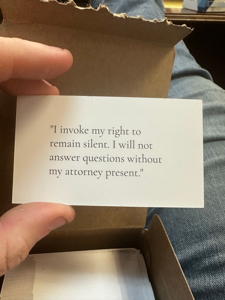 I invoke my right to remain silent. I will not answer questions without my attorney present.