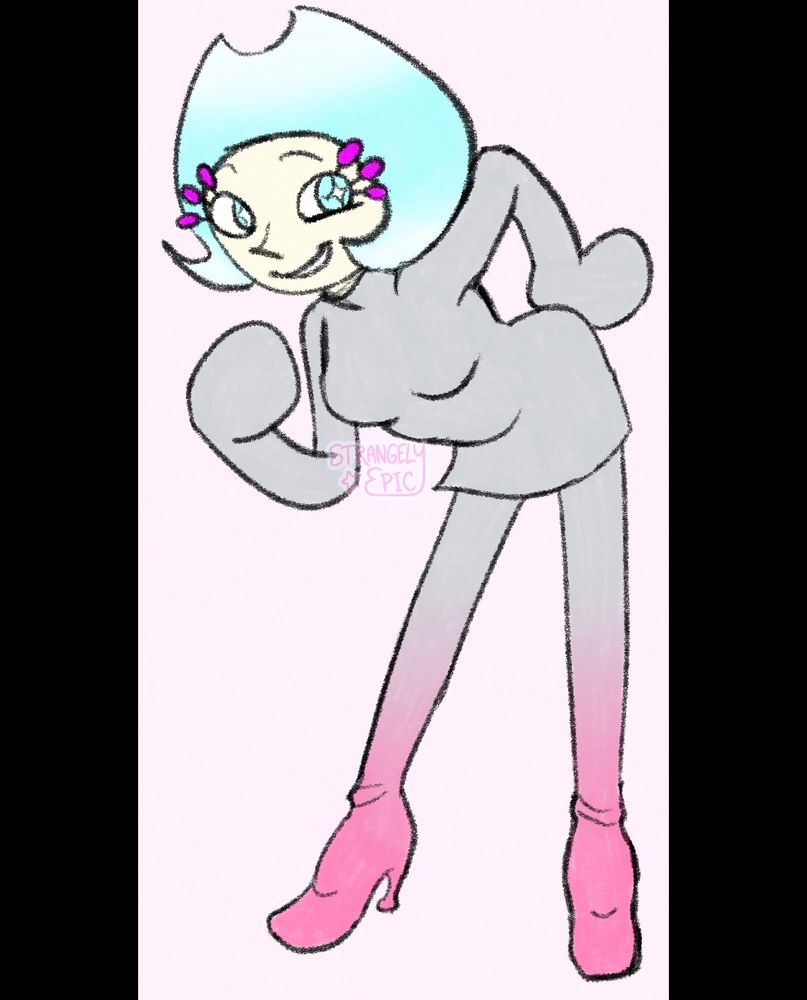 Art of Karoline from Pop'n Music. She is pictured standing, bent forward towards the camera. One hand is sassily placed on her hip, and the other is poised in front of her face. She is smiling.