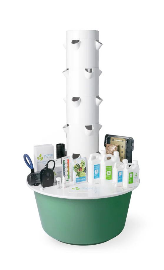 Photo of an indoor vertical Tower Garden.