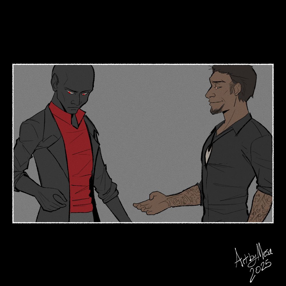Panel 2: 

Pravus contemplates, as Sebastian keeps his hand held out.