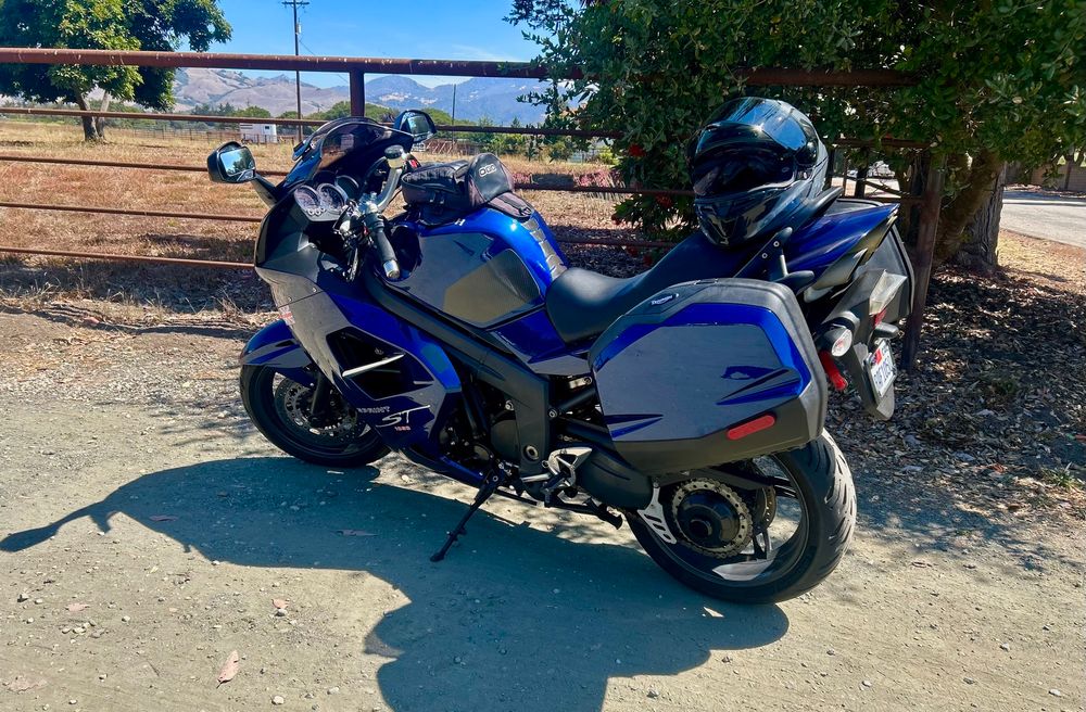 My Triumph motorcycle, Abbey Road at San Simeon village. 