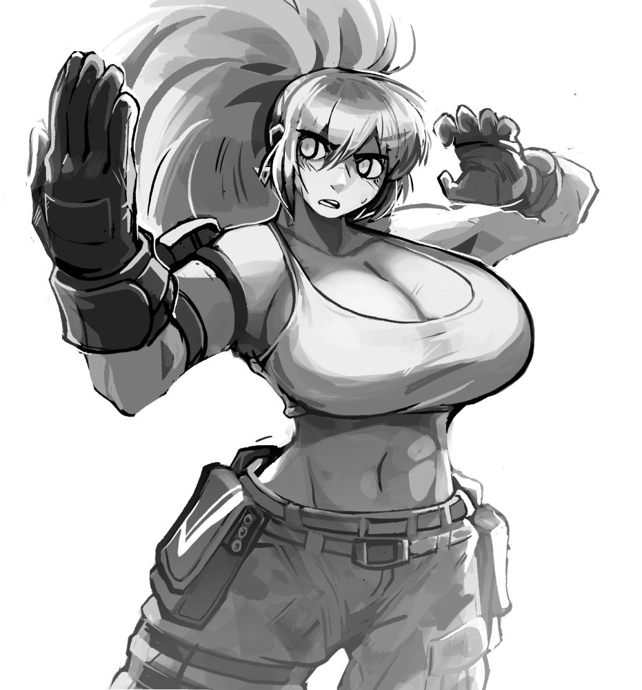 A sketch a Leona Heidern from King of Fight in a combat stance