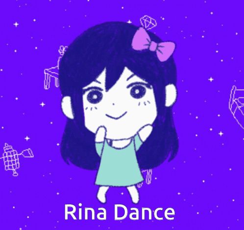 a drawing of a girl with a bow and the words rina dance on the bottom