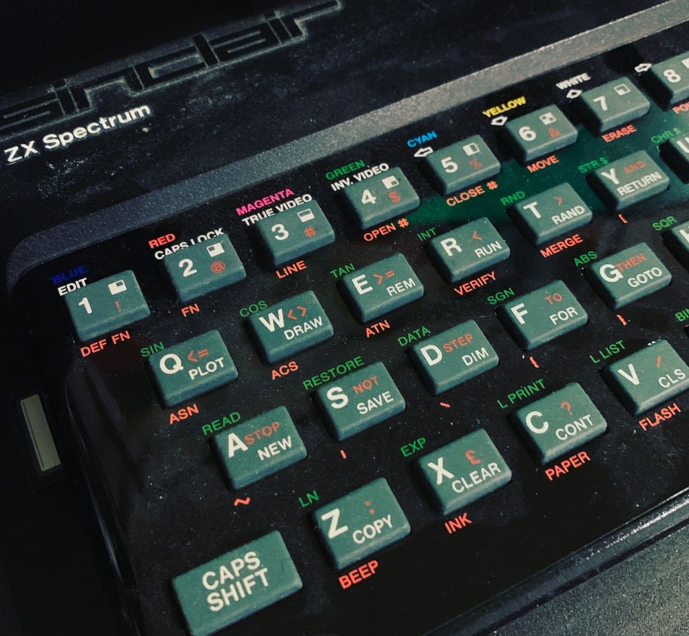 A dusty ZX Spectrum computer.