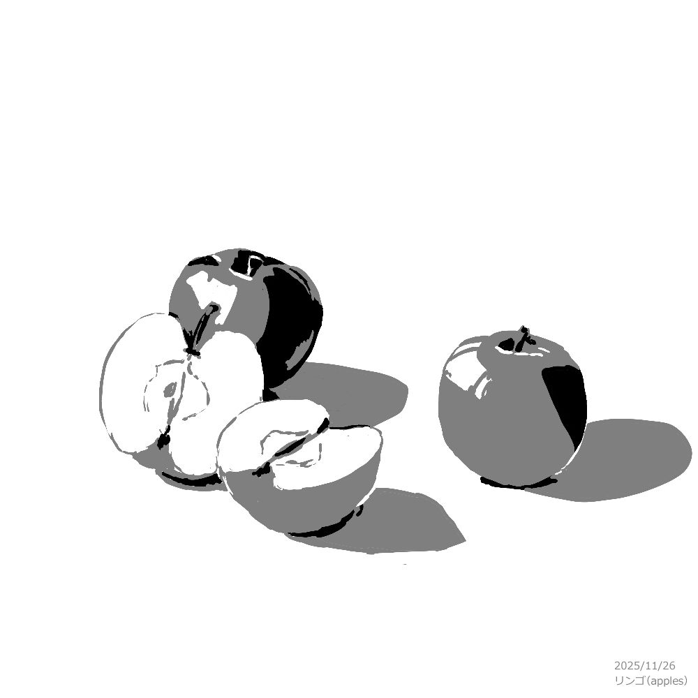 リンゴが３個書いてあるイラスト　apples