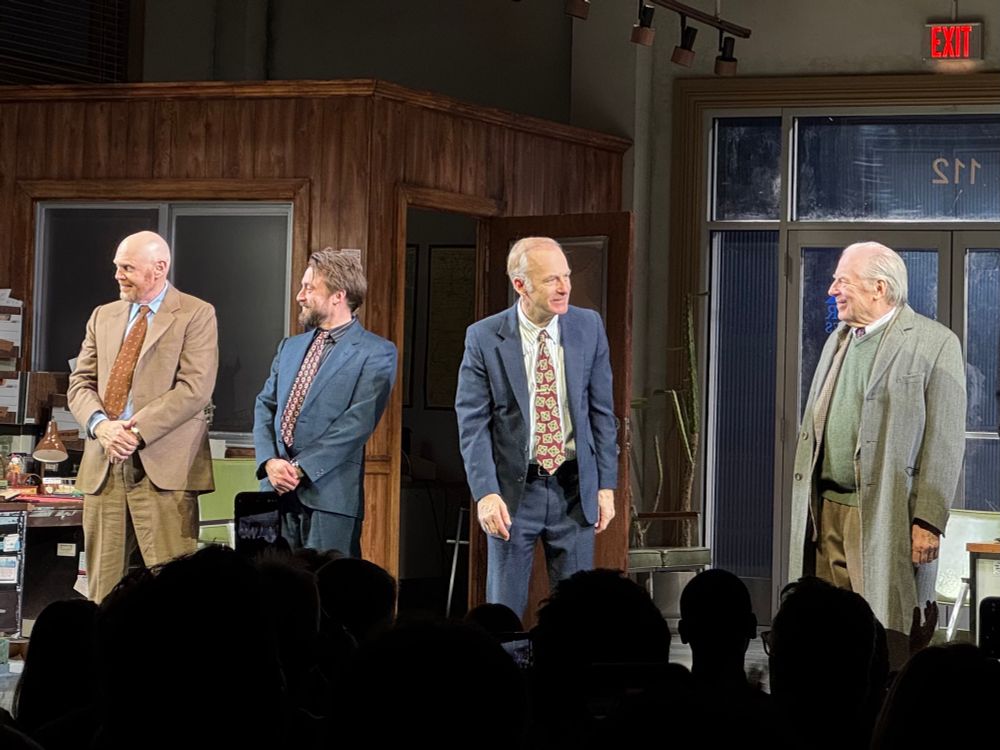 Close-up of lead actors Bill Burr, Kieran Culkin, Bob Odenkirk, and Michael McKean