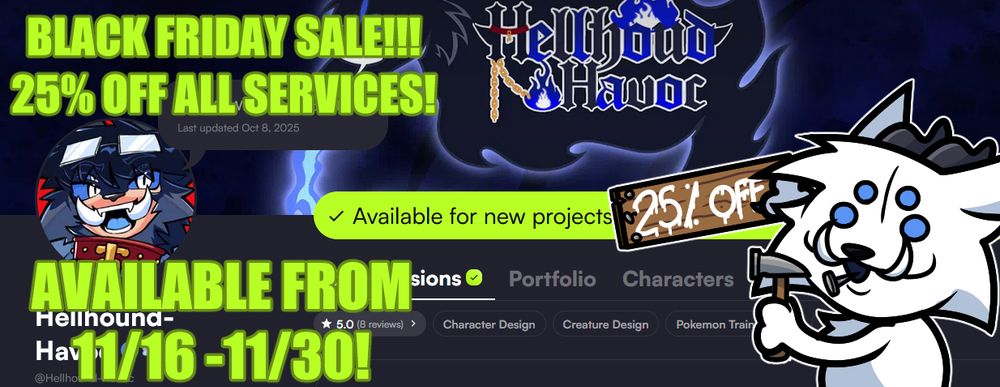 Promotion for Black Friday sale on VGen Art Commissions, 25% off all services from November 16th to November 30th.