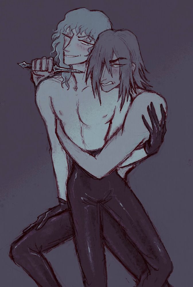 Osprey holding his dagger to Betony's throat while Betony smiles and blushes ^_^