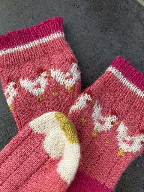 chaussettes roses à poules 