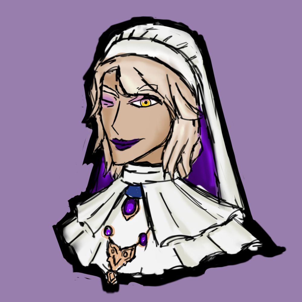 A Bust-up drawing of a Protoframe, specifically Marie Leroux, the Wisp Protoframe.