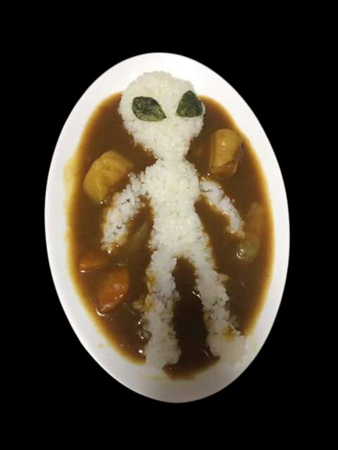 rice alien floating on curry