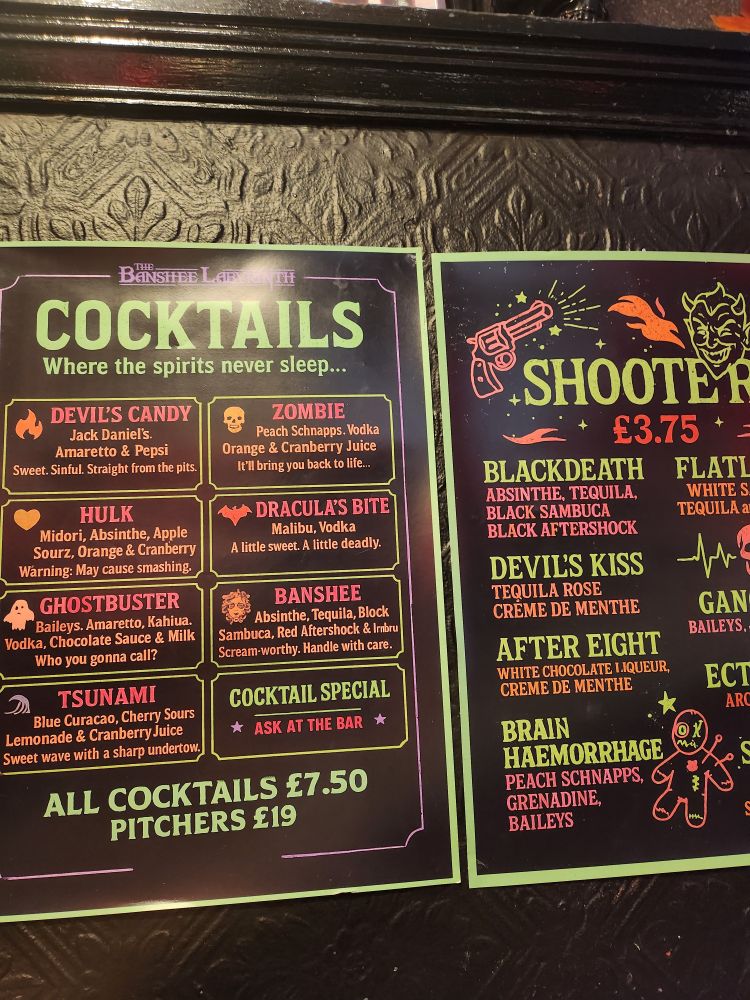 spooky themed cocktail menu