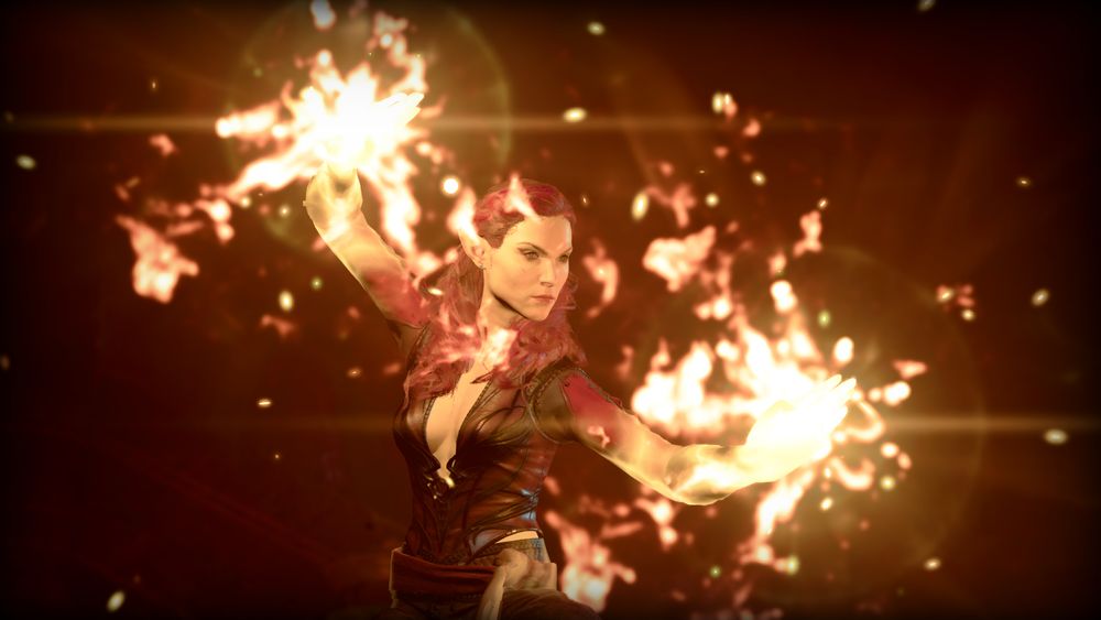 Vivian, no longer afraid and wielding the flames in her hands as she prepares for a battle.
