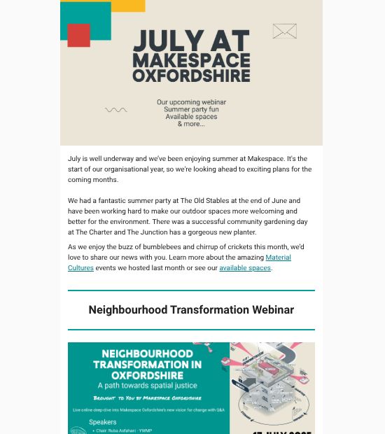 screenshot of July newsletter