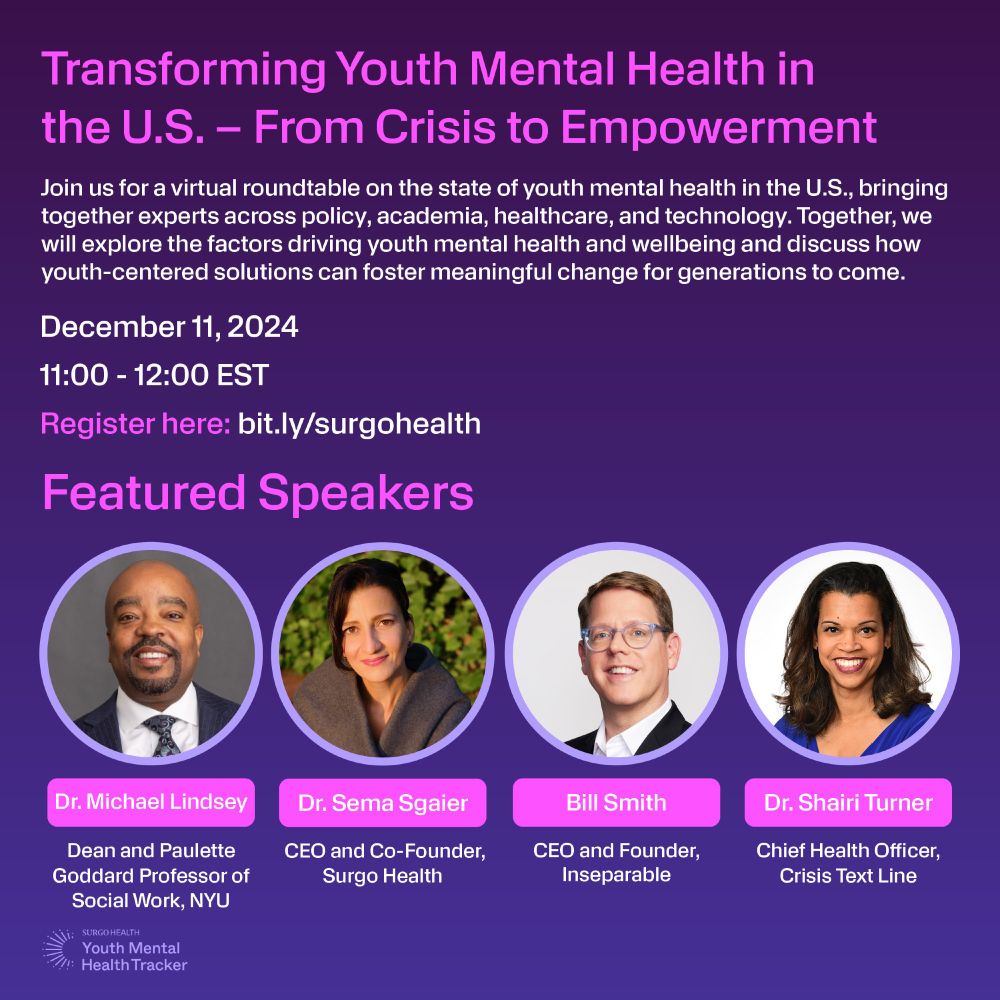 Purple Invitation to Transforming Youth Mental Health in the US - From Crisis to Empowerment event on Dec 11th 2024 from 11am to 12pm Eastern Time.