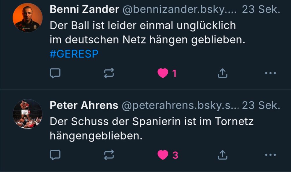 Zwei Skeets von Benni Zander und Peter Ahrens mit derselben Pointe, die beide vor 23 Sekunden gepostet wurden.
