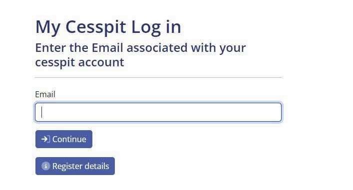 image of a login page that says "My Cesspit Log in" and "Enter the Email associated with your cesspit account"