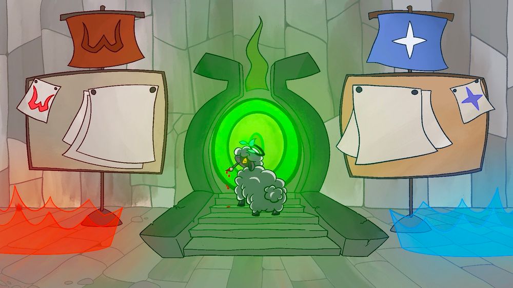 Scoreboard for the RuneScape themed artfight fight. In the middle the sheep will draw the score in the large scoreboards. 