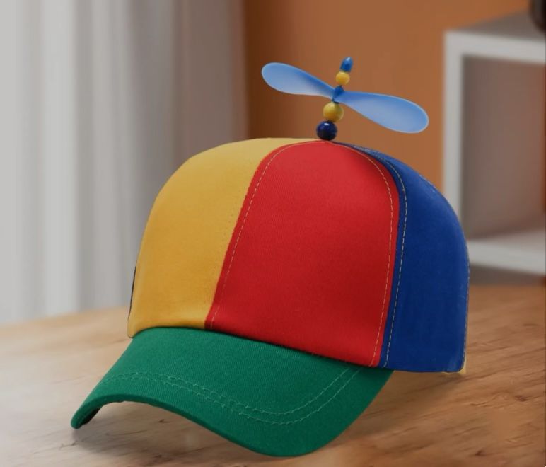 Colorful hat with a propeller on top