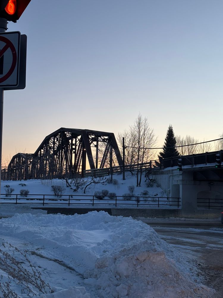 The Fredericton walking bridge on a cold morning 