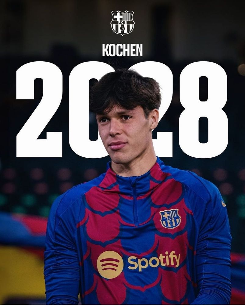 ❗️ 𝐔́𝐋𝐓𝐈𝐌𝐀 𝐇𝐎𝐑𝐀

🤝 Preacord per a la renovació del contracte de @diego_kochen fins al 2028

✍🏼 La renovació quedarà rubricada a partir del 19 de març, quan el jugador faci 18 anys

👏🏼 Preacuerdo con 𝗞𝗼𝗰𝗵𝗲𝗻 para la renovación de su contrato hasta el 2028. El acuerdo quedará rubricado a partir del 19 de marzo, cuando el jugador cumpla los 18 años

#ForçaBarça 💙❤️