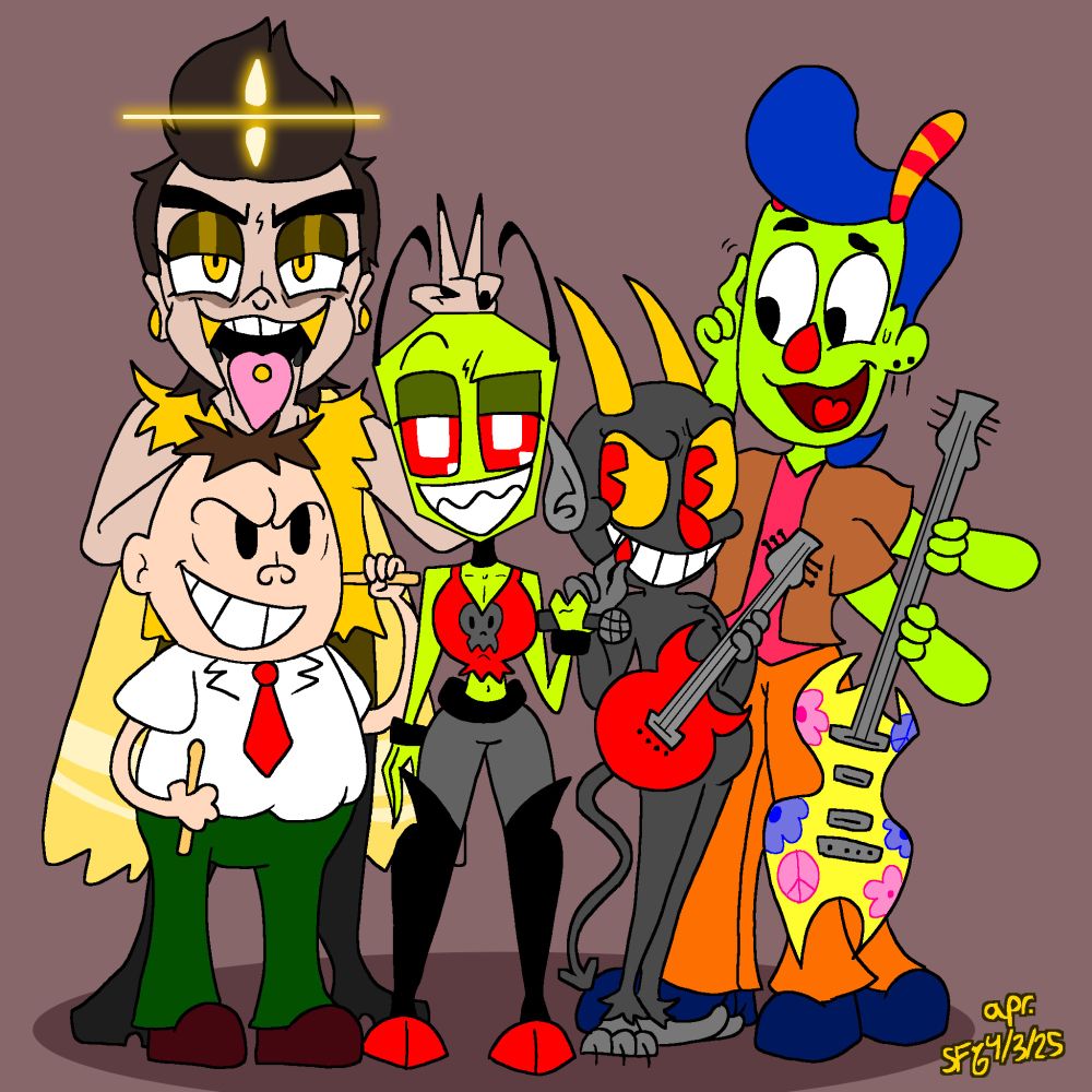 Pov: you make a fake band of your favorite supporting character because you're cringe but ablest your free

red tallest: lead singer/ sometimes plays the guitar/ other instruments 

devil: lead guitarist/ back up singer

howdy pillar: back up guitarist/ other instruments/ back up singer

Adam: Bassist/ back up singer

Krupp: Drummer/back up singer