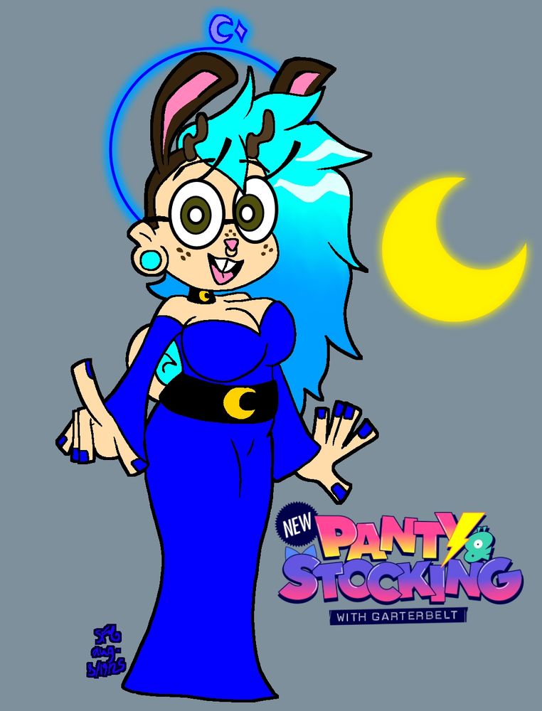 Once again I see a trend and I want to join in, to be honest I haven't watched panty and stocking since high school and I haven't gotten the chance to watch new panty and stocking season but I thought it would be fun to draw my OC in the style and honestly, not bad for my first time, I tried my very best to match the style closely, so enjoy! 