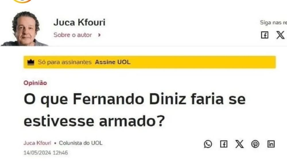 Print do título da coluna de Jorge Kfouri: O que Fernando Diniz faria se estivesse armado?