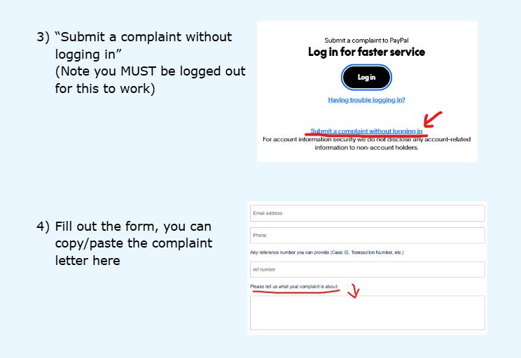 3) “Submit a complaint without logging in”
(Note you MUST be logged out for this to work)







4) Fill out the form, you can copy/paste the complaint letter here.