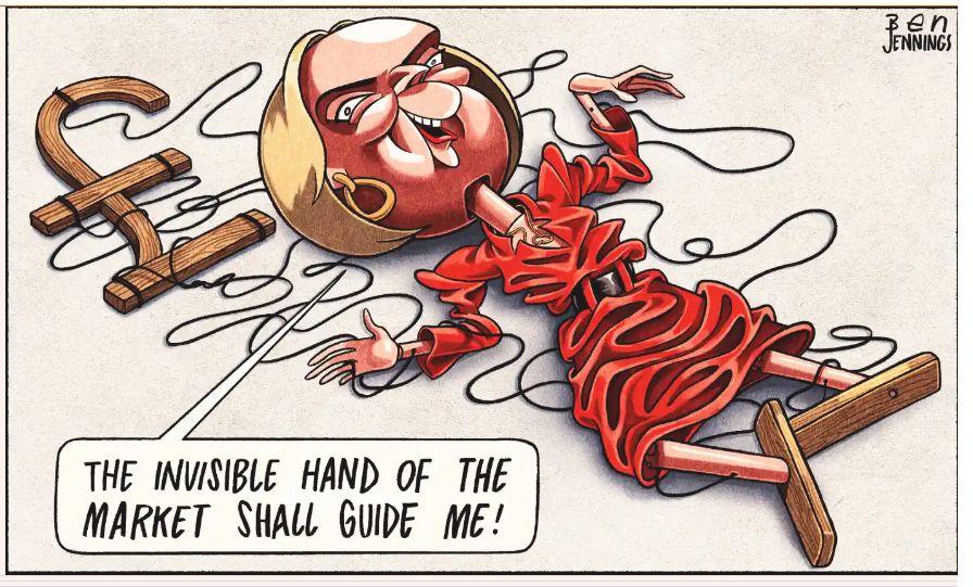 PUPPET-LIKE PM WAITS FOR FINANCE SECTOR'S STRING PULLERS TO GET HER MOVING BEN JENNINGS CARTOONS SUPPORT THE GUARDIAN 6 OCTOBER 2022