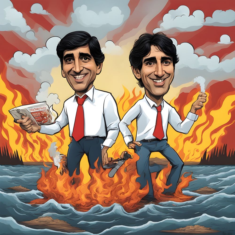 CEOs partying short term no risk just high profits transition methane climate policies insuring children's future. #DeepAIGeneratedImage #Perplexity #ChatGPT #PoliticalSatire Tiddly Trudeau & Fishy Rishi Artworks Llewelyn Pritchard 9 November 2025 