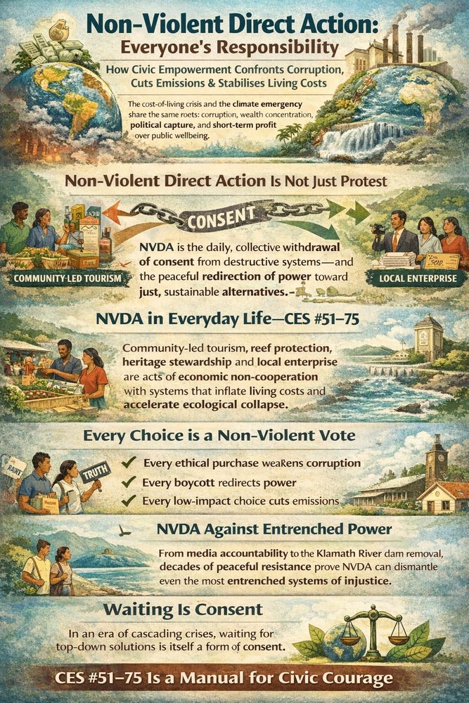 Non-violent direct action for a sustainable just future CES #51-#75 #ChatGPTimage Llewelyn Pritchard 20 December 2025 #EmpowerCommunities #DefendNature #DemandAccountability #RegenerateTheFuture 