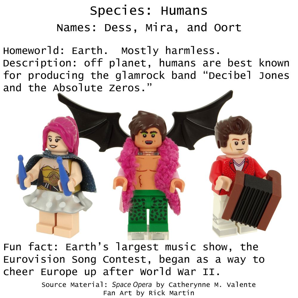 Lego minifigures of Decibel, Mira, and Oort.