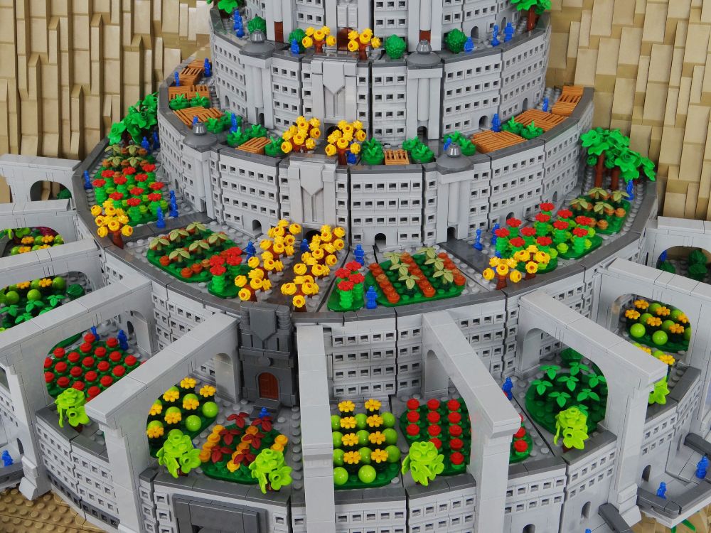 Close-up of the farm areas on top of the first four tiers of the tower.